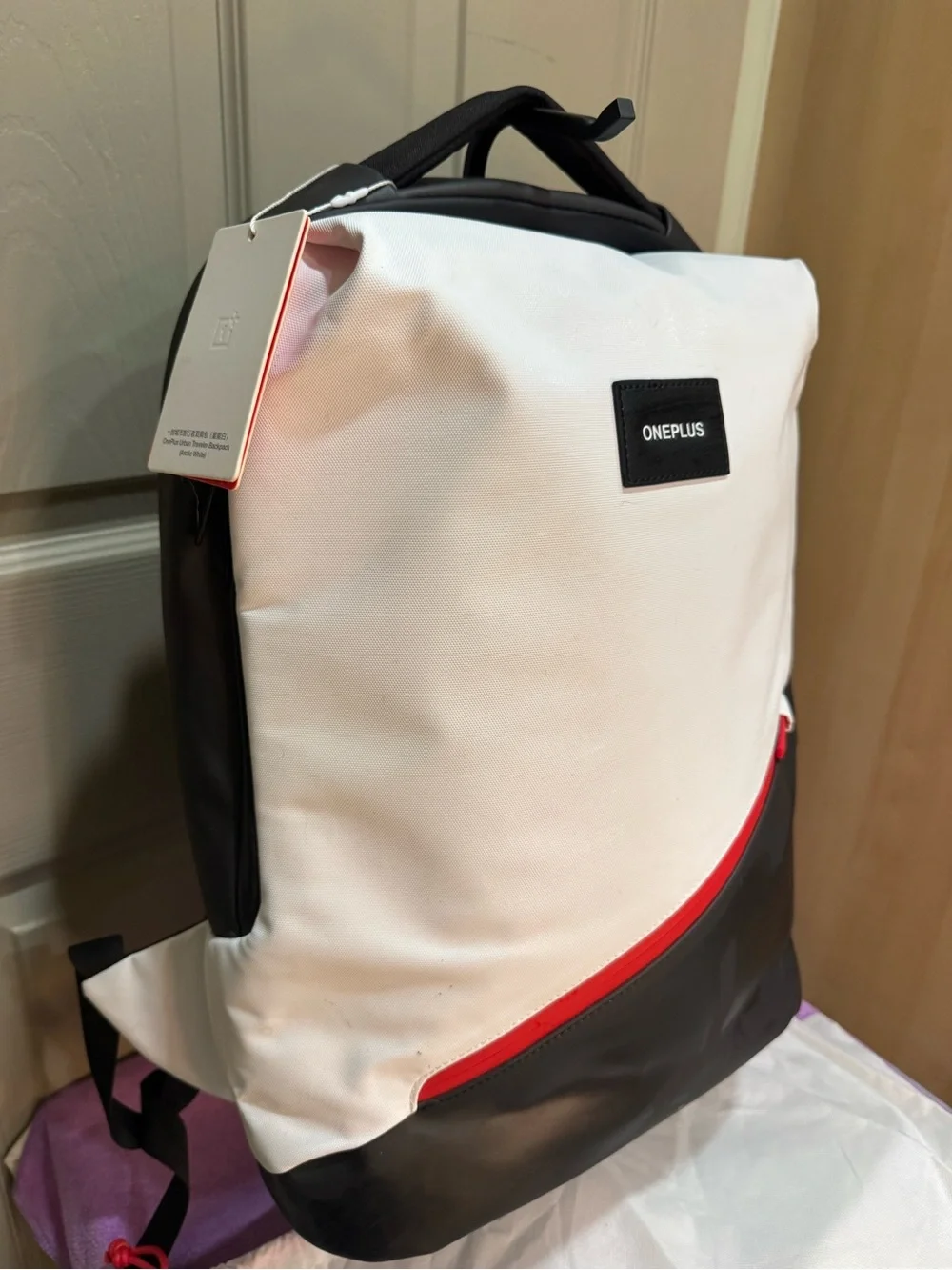 OnePlus Urban Traveler Backpack Arctic White Laptop Bag NWT Dust Bag Deadstock